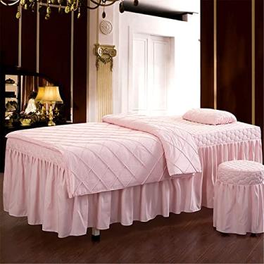 Imagem de Conjuntos de lençóis de mesa de massagem, capa de mesa de massagem, saia de mesa de spa para cama de massagem corporal, inclui lençol de saia com orifício facial, colcha, colcha, fronha, capa de