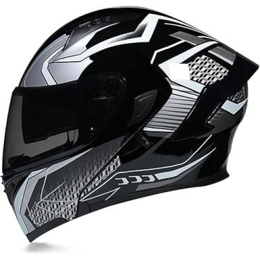 Imagem de Capacete Modular Para Motocicleta Para Adultos, Capacete De Moto Com Viseira Solar Dupla Para Rosto Inteiro Capacete De Motocross Aprovado Pelo Dot Para Homens E Mulheres Scooter, C, XL(61~63cm)