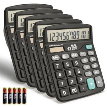 Imagem de M&G Calculadora de mesa de escritório de 12 dígitos com visor LCD grande, energia solar dupla e bateria, calculadora de botão grande embutido para escritório, casa, escola (preto, pacote com 5)