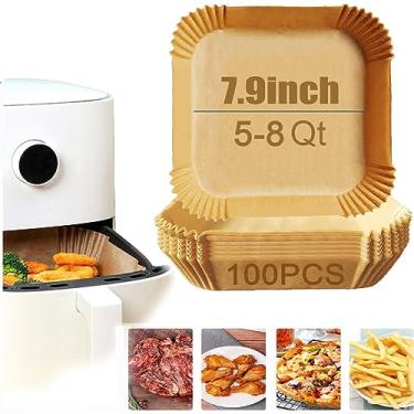 Imagem de Ailifeer Forro de papel descartável Air Fryer, 20 cm a 23,8 cm, forros de fritadeira a ar, 100 peças quadradas, à prova de óleo, à prova de óleo, forro antiaderente para fornos, micro-ondas