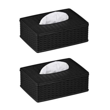 Imagem de Kit 2 Porta Lenços Umidecidos Plástico Rattan Cores - Panamby, Preto