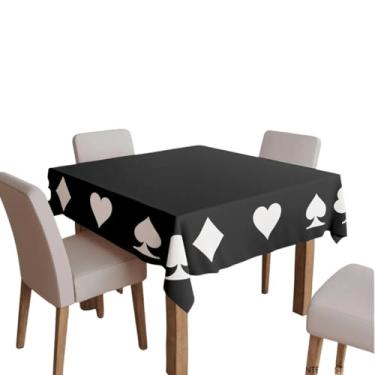 Imagem de Toalha de Mesa Quadrada Jogos de Carta Baralho 4 lugares 1,35 x 1,35 Tecido Poliester Naipes Pretos