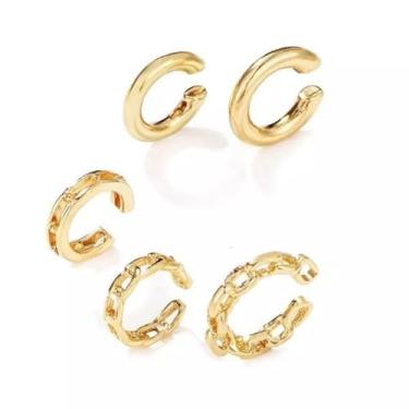 Imagem de Piercings Brincos Kit 5 Pressão Orelha Argola Dourado