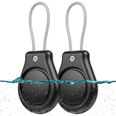 Imagem de DEERLET Pacote com 2 suportes para AirTag com cabo de arame, porta-chaveiros, IPX8 à prova d'água, proteção rígida de 360°, trava segura, suporte de etiqueta de ar para Apple AirTag para chaveiro