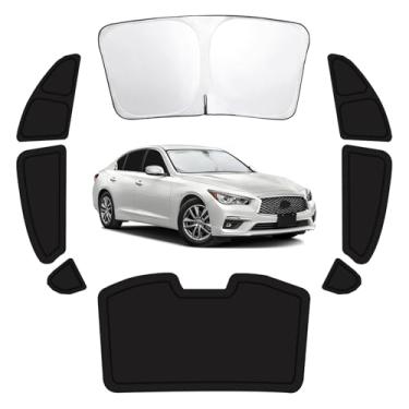 Imagem de 8 peças de persianas de janela de carro para Infiniti Q50L 2014-2024, capas de janela para janelas traseiras laterais de para-brisa Q50L, conjunto completo de proteção de privacidade de carro com
