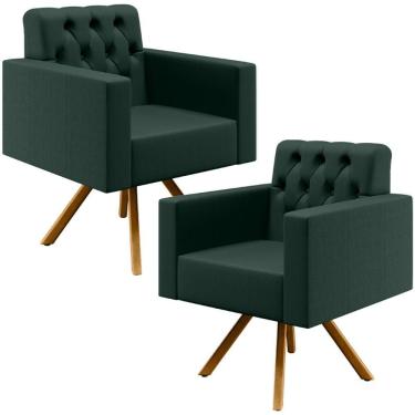 Imagem de Kit 02 Poltronas Giratórias Capitonê Linho Verde Musgo