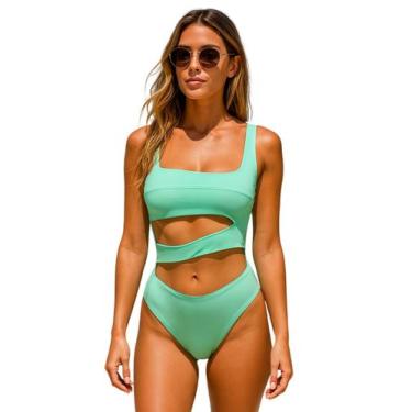 Imagem de Maiô Feminino Com Recortes Na Lateral Vazado Moda Praia Verão Sem Bojo