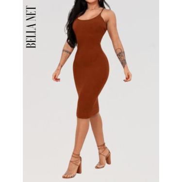 Imagem de Vestido Midi com Alcinhas Tecido Anarruga Vestido Tubinho Colado P ao 