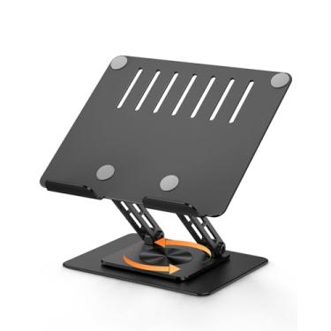 Imagem de Suporte de tablet para mesa com base giratória de 360°, haste dupla ajustável e suporte de alumínio dobrável para escritório em casa, compatível com tablets de 28 a 40 cm, preto