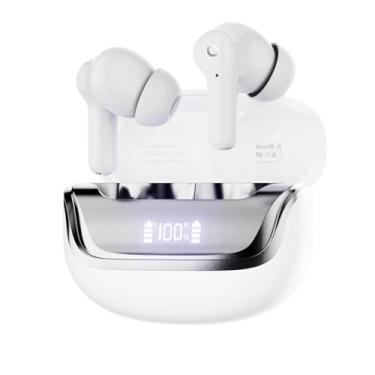 Imagem de Fone de Ouvido Bluetooth, Basike Fone sem Fio TWS, Bluetooth 5.3 Até 60 Horas de Bateria, Toque Sensível, 62dB ANC Cancelamento de Ruído Musicas Graves Potentes para Academia Corrida (Branco)