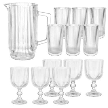 Imagem de Jogo de Taças Copos e Jarra de Vidro Transparente Graffiato 13 peças - Hauskraft