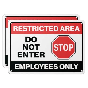 Imagem de 101SignCity "Área restrita: Do Not Enter, Stop, Employees Only" Placa para Propriedades Privadas e Empresas" - 25,4 cm x 17,8 cm Alumínio, Pacote com 2