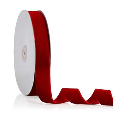 Imagem de Fita de veludo vermelha 2,5 cm x 20 jardas, fita de Natal perfeita para decoração de buquê de flores de guirlanda de árvore de Natal, enfeites artesanais artesanais, embrulho de presente e fabricação