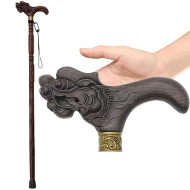 Imagem de DORANMI Bengala requintada de madeira de dragão para homens e mulheres, bengala fresca de madeira wenge natural para suporte de idosos, até 226 kg, bengala de madeira ergonômica com cabeça de dragão,