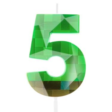 Imagem de Velas Pixel de 5º aniversário, design metálico 3D, tema TNT, decoração de bolo para meninos e meninas, aniversário, festa, aniversário, celebração, suprimentos