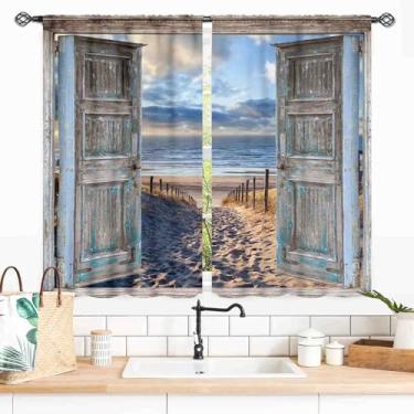 Imagem de TKUYO Cortinas de praia, litoral tropical, náutico, oceano, litoral, paisagem marítima, praia, verão, janela, cortina, tratamentos para quarto, sala de estar, cozinha, banheiro, 2 painéis, 139 x 99 cm