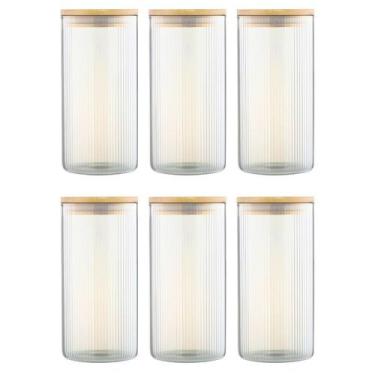 Imagem de Kit 6 Pote Hermético Mantimento Alimentos Cozinha Vidro Canelado Com T