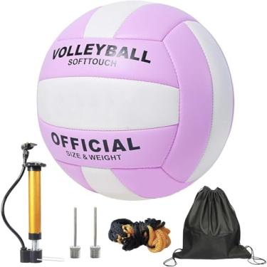 Imagem de ZLY Voleibol, bolas de vôlei oficiais tamanho 5 para ambientes internos e externos, bolas de vôlei de toque suave para praia, jogo de treinamento de sinuca com bomba de bola (Roxo)