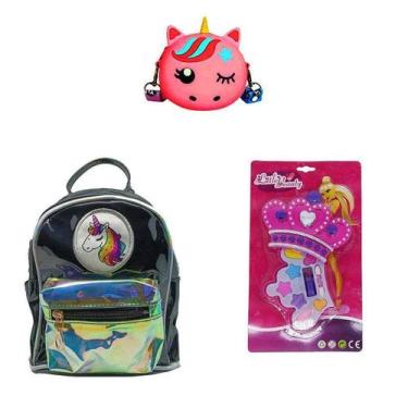 Imagem de Mochila Preta Unicórnio, Bolsa e Maquiagem Princesa Infantil - BD Net