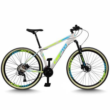 Imagem de Bicicleta Aro 29 Cripto 24 Marchas Freios Disco E Suspensão Pneu Bege - Branco/verde E Azul - 17" Branco/verde E Azul