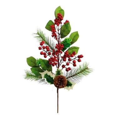 Imagem de Galho Mix Folhagem Natal Premium Pinha e Berries 70cm - Magizi - Yangz