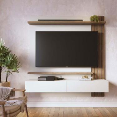 Imagem de Painel TV 65 Pol 150cm Bancada Suspensa Ripado Luca Amendoa/Off White 