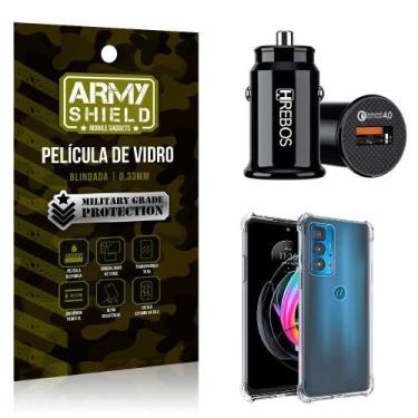 Imagem de Kit Carregador Veicular Turbo 18w com Capinha Moto Edge 20 Pro e Pelíc