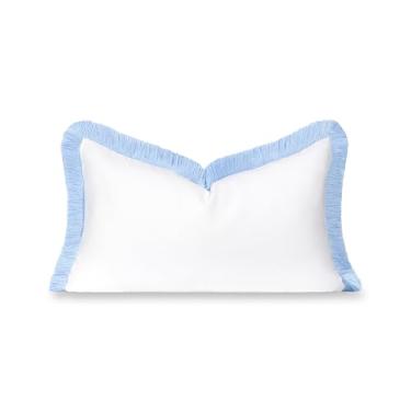 Imagem de Hofdeco Premium Capa de almofada lombar Coastal Grandmillennial Patio Indoor Outdoor apenas, repelente de água 30,5 x 50,8 cm para quintal, sofá, piscina, branco, azul bebê liso