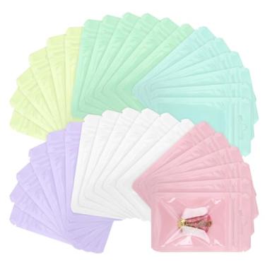 Imagem de Svaldo Mini sacos ziplock, pacote com 120, sacos pequenos Mylar com janela para amostra de pequenas empresas, joias, embalagem de pulseira, 5 x 7 cm, 3 mil (verde, amarelo, azul, roxo, branco, rosa)