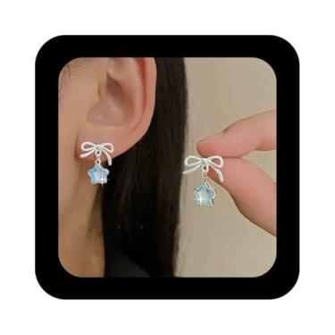 Imagem de Erimberate Brincos de borboleta esmaltados boêmios pequenos brincos pendentes de estrela de pedra da lua, minimalista, opala azul, estrelas, brincos prateados, joias femininas