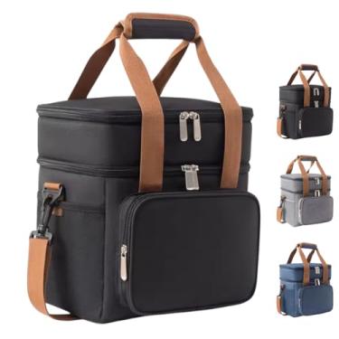Imagem de Bolsa Térmica Espaçosa com 2 Compartimentos, Lancheira Grande Unissex para Marmita, Lanches, Trabalho, Escola, Passeio, Academia – Alça Ajustável (Preto)