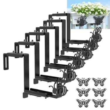 Imagem de MusixiA Suporte de caixa de plantador, 6 peças de suportes ajustáveis para caixa de janela com formato de abelha e borboleta para corrimão de convés, suporte de caixa de flores resistente para