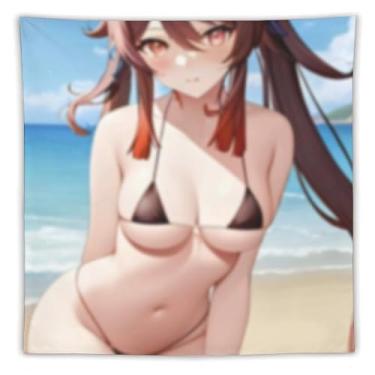 Imagem de LIEGBMEU Sexy Bikini Hot Anime Girl Tapeçaria 152.4 cm x 152.4 cm Interior Exterior Wall Quilt Art Decoração de Tapeçaria Caprichosa, AC016