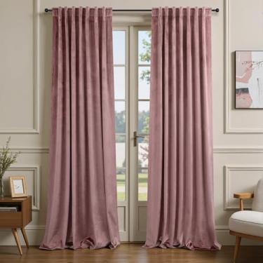 Imagem de Cortinas de veludo Dusty Rose para sala de estar, 272 cm de comprimento, 2 painéis, elegante, vintage, macia, texturizada, isolamento térmico, cortina escurecedora para quarto, do teto ao chão
