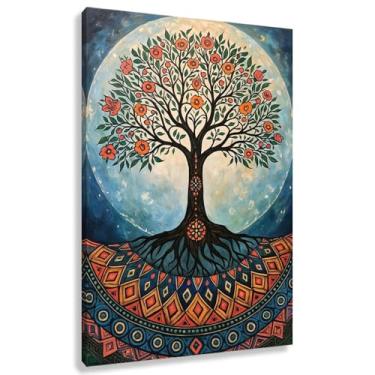 Imagem de Árvore da Vida Arte de Parede Impressão em Tela Decoração para Sala de Estar Quarto Azul Verde Laranja Imagens Pintura 40x60cmx1