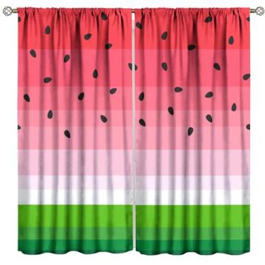 Imagem de Cortinas de melancias frutas de verão fatia de melancia sementes pretas listras verdes vermelhas cortinas de janela blackout para quarto sala de estar cozinha café decoração (L53 x C 114 cm) x 2