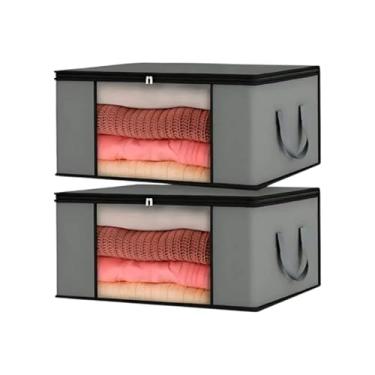 Imagem de Organizador Edredons Roupas de Cama Anti Mofo com Visor em PVC, 60x45x30 cm, Cinza, Conjunto com 2 Unidades