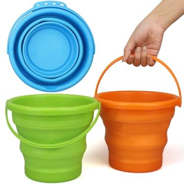 Imagem de Balde dobrável de areia de praia para crianças e adultos, balde de areia dobrável jumbo, balde dobrável com bolsa de malha, multiuso para jardim, praia, acampamento, cesta de Páscoa, pesca, viagens, 3