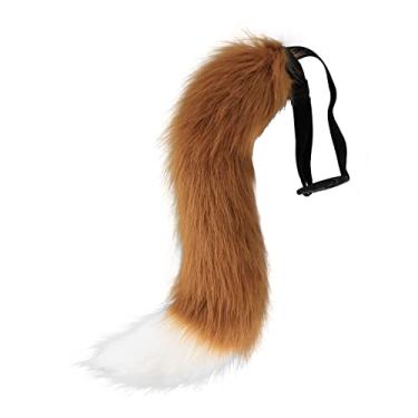 Imagem de Moyubath Gato lobo raposa pele sintética cauda peluda para cosplay Halloween fantasia fantasia fantasia acessórios, Marrom e branco, 19.68 inch