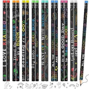 Imagem de Pasimy 480 lápis motivacionais de leitura a granel preto novidade lápis de madeira com borracha caneta inspiradora para sala de aula com frases para crianças, estudantes, professores, recompensas