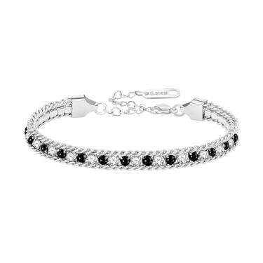 Imagem de Uloveido Pulseira de tênis multicolorida de aço inoxidável para mulheres – Pulseira de corrente ajustável com zircônia cúbica brilhante – Presente de joia elegante para aniversário, aniversário e dia