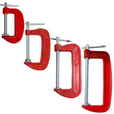 Imagem de Kit 4 Grampos Sargento Tipo C 2" 3" 4" 6" Marcenaria Aço Metal Profiss