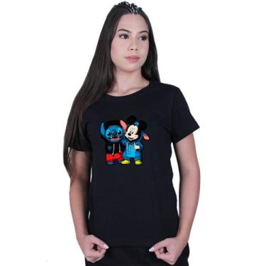 Imagem de Camiseta Baby Look Feminina Lilo Stitch Mickey Mouse - Lafre, Preto, M