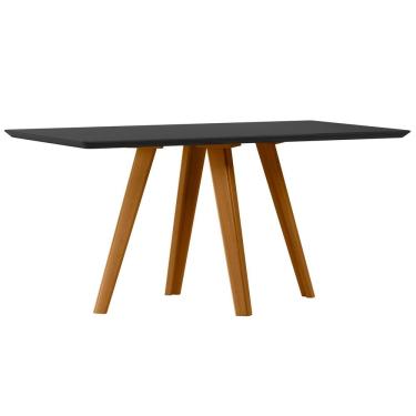 Imagem de Mesa de Jantar para 6 Lugares 1,60m Tampo Mdf com Vidro Mariah Ypê/Preto - New Ceval