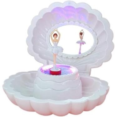 Imagem de Caixa De Música Colorful Flash Shell Music Box Caixa De Armazenamento De Joias Musicais Da Menina Com Bailarina Music Jewelry Box Festival Gift, A, 15.5 * 15.5cm