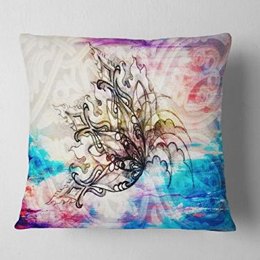 Imagem de Designart Manta floral de papel azul e chama, sala de estar, sofá, enchimento de almofada de alta qualidade + capa de almofada impressa em ambos os lados 40,64 cm x 40,64 cm