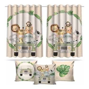 Imagem de Kit Cortina + 3 Capas Almofadas Infantil Safari Baby 05 - Decorando e 