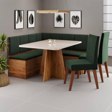 Imagem de Conjunto Canto Alemão Baú Prestigio Mesa 120x80cm e 2 cadeiras Milão Cobre/Off White/Veludo Oliva- Casa Giulia