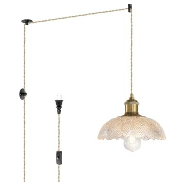 Imagem de KUZZULL Luminárias pendentes de plugue, lâmpadas suspensas de vidro para pendurar, iluminação pendente para ilha de cozinha, quarto, sala de jantar, sala de estar, E26 sem lâmpada