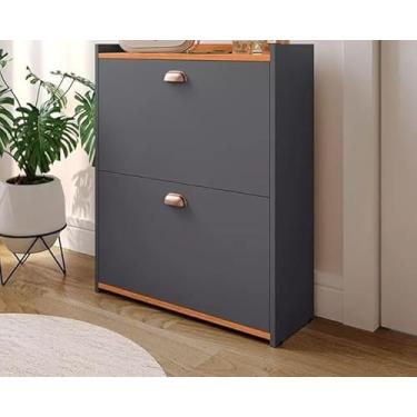 Imagem de Sapateira closet, cinza/cinmomo, decorativo para calçados sapatos tênis, no pix, com detalhe em madeira, armazenamento, com 2 portas, guarda 12 pares, hall de entrada